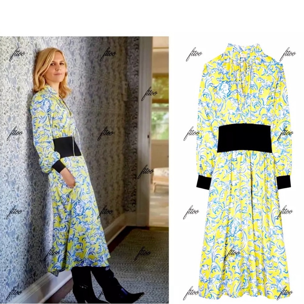 TORY BURCH SILK DRESS MIDI PEASANT RIB WAIST DENEUVE KIRA FRANCESCA DIMATTIO